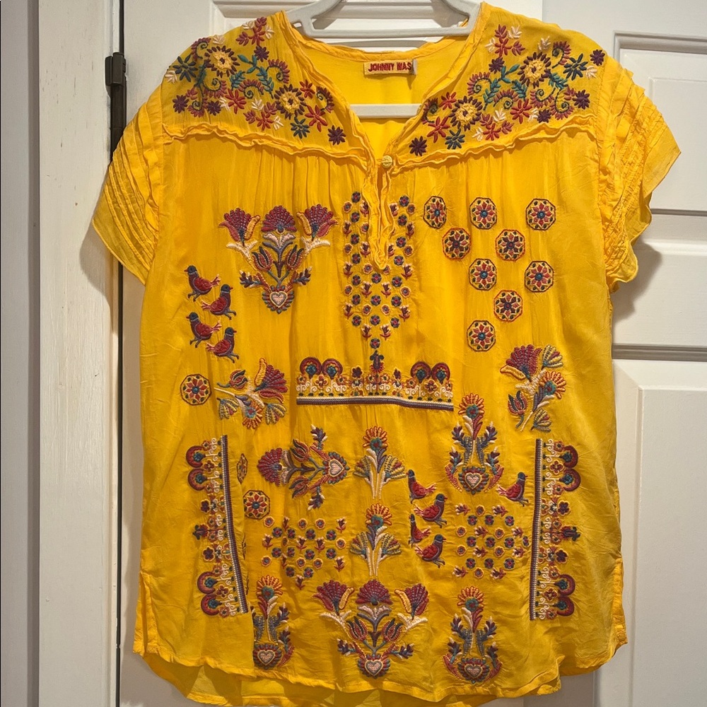 Johnny Was Yellow Embroidered Women's Top NWOT size M